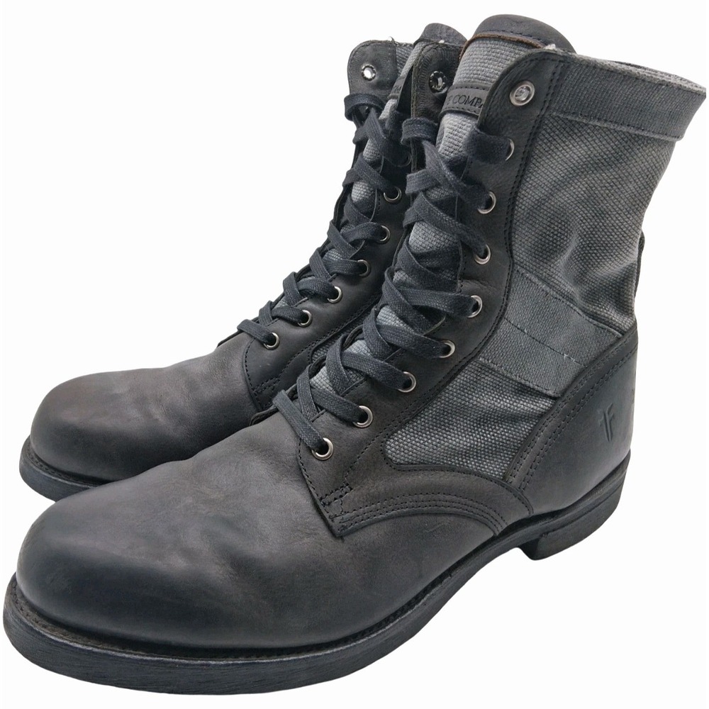 Frye Boots Mens Size 13 Black Gray Leather Combat Lace Up Mid Calf Casual Boots